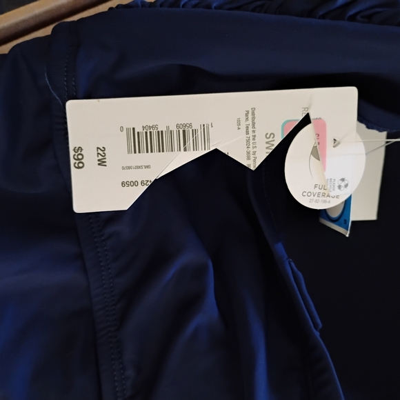 Liz Claiborne Swimsuit 22W NWT Navy Blue Criss-Cross Bust, strapless #13 - Picture 3 of 4